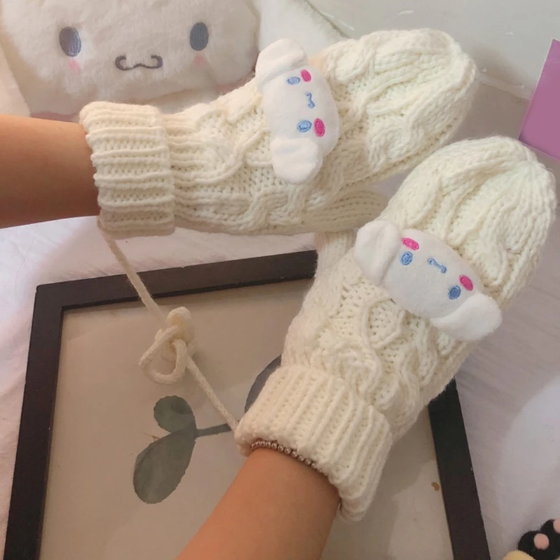 

Зимние теплые перчатки с мультяшной куклой, вязаные перчатки с пальцами, рождественские подарки, теплые перчатки с флисовой подкладкой для ...