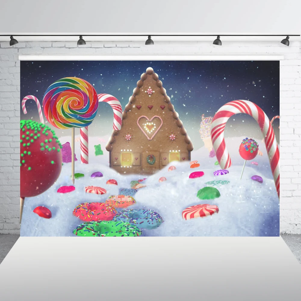 Рождество конфеты фон с домами трости сладости леденцы красочная фотография для