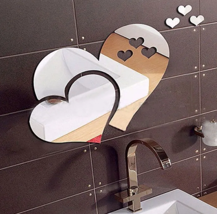 1 шт. 3D зеркало любовь сердца наклейки на стену Наклейка DIY настенные Стикеры s для