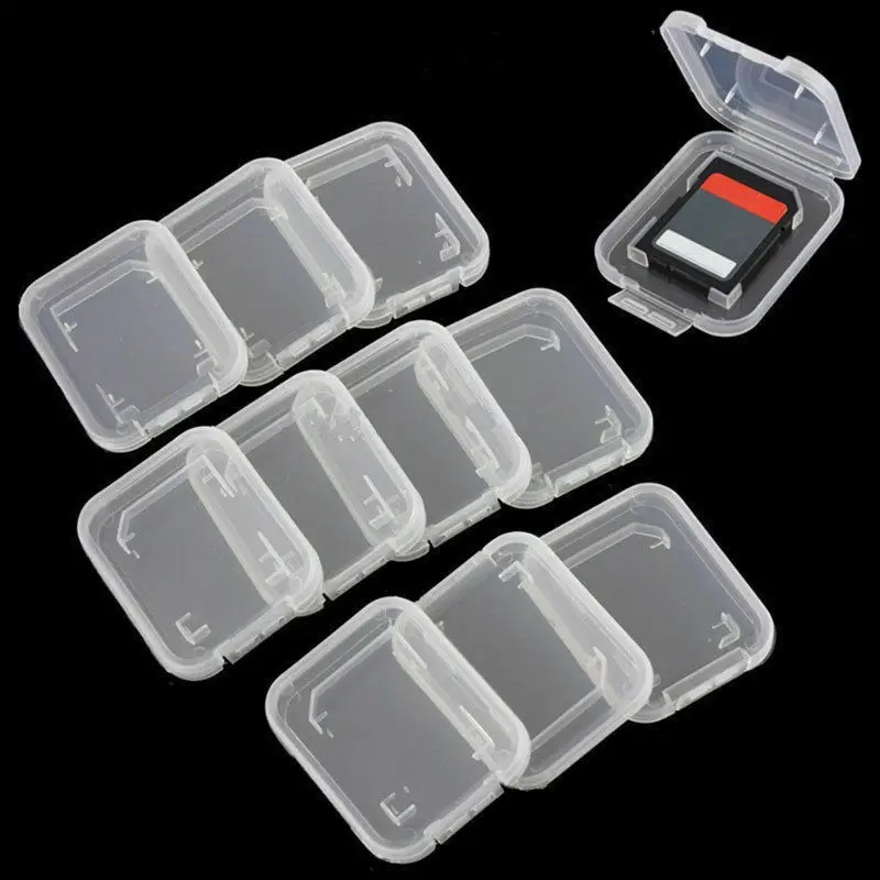 Portable 10PCS Transparent Case Holder Box Storage Clear Standard Memory Plastic Card Case for Standard SD SDHC TF Memory Card