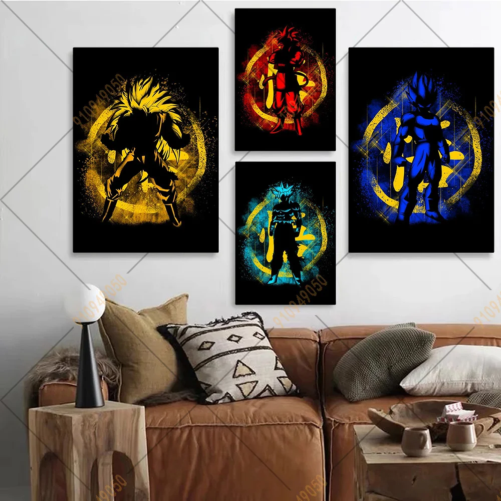 

Dragon Ball Anime poster yellow Red blue Goku Vegeta Canvas Painting Printable Home Living Room Wall Picture Decoration Cudros