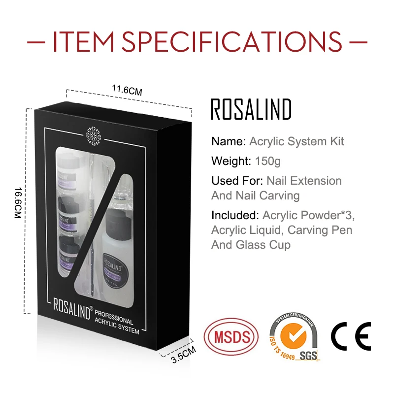 

ROSALIND Acrylic Crystal Powder Dipping Carve Set Gel For Nail Extension Builder Tools Manicure Accessory Set Acrylic Nail Kit