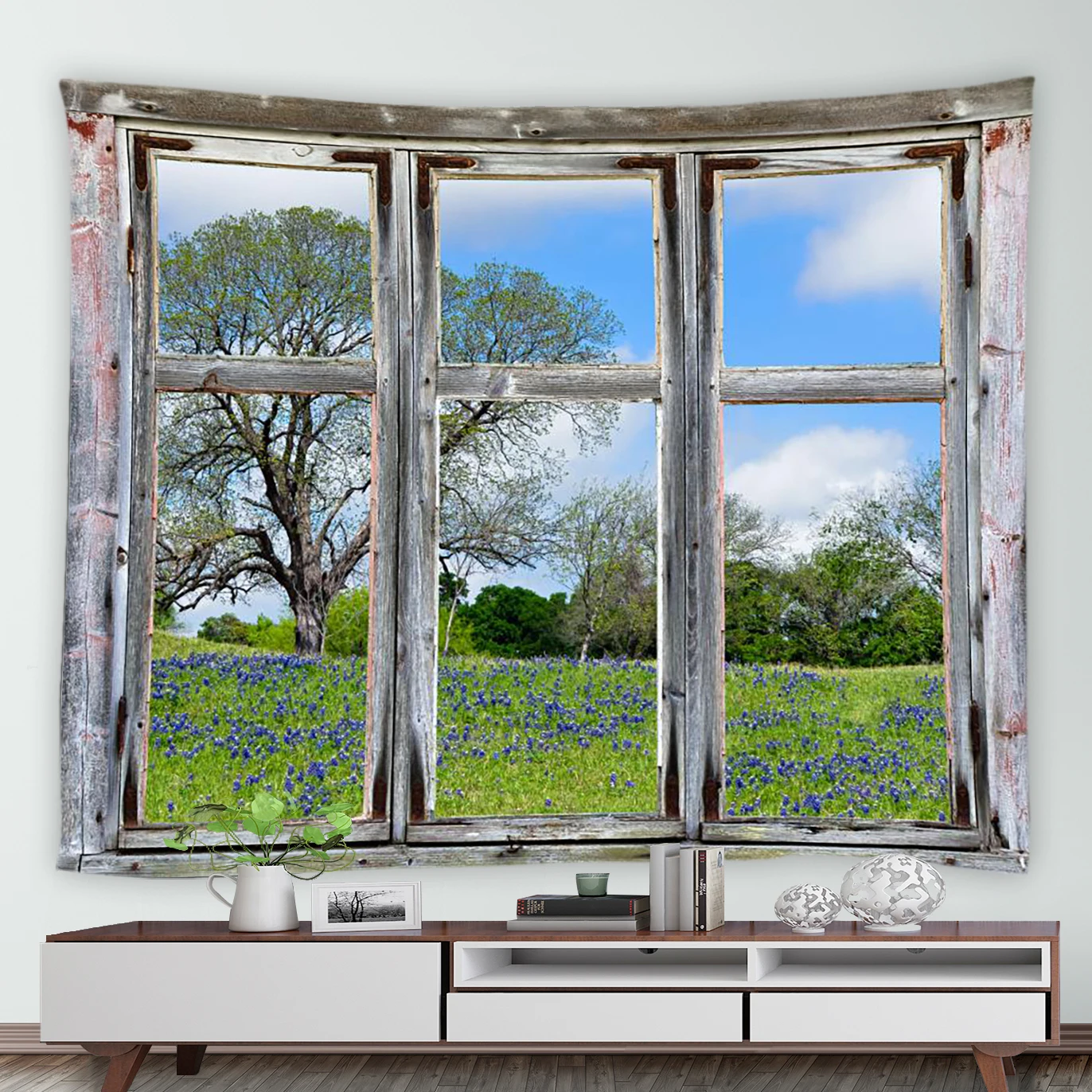 

Rural Plants Flowers Tapestry Retro Window Spring Landscape Tapestries Home Room Wall Hanging Decor Picnic Mat Beach Blanket Rug