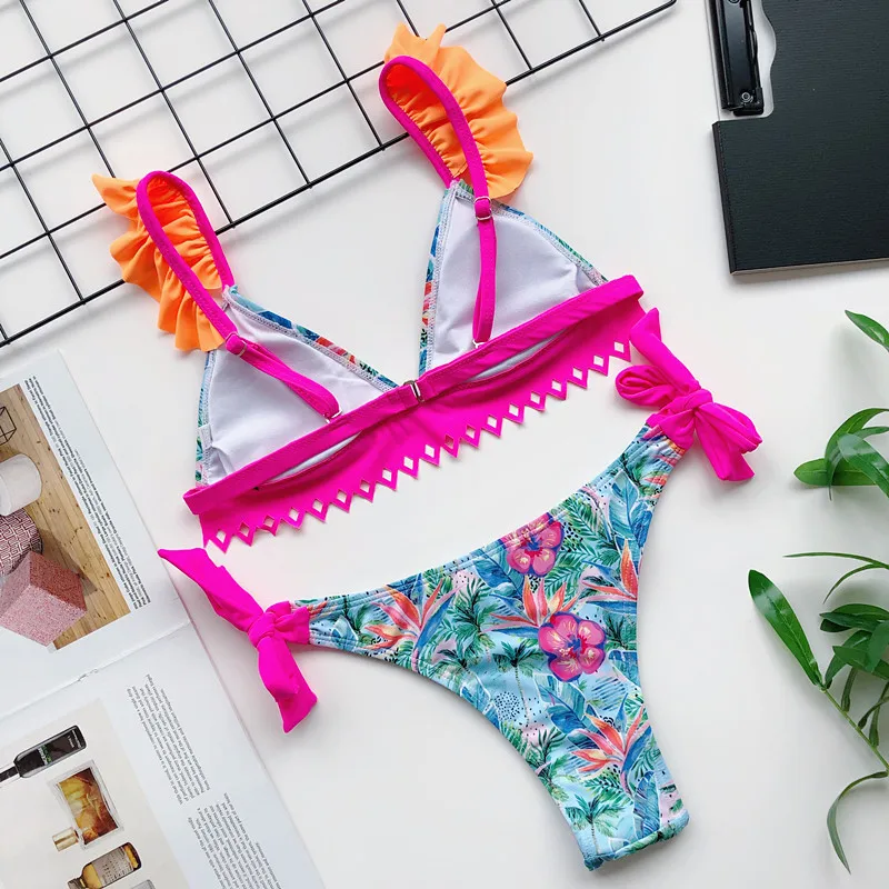 

2020 Sexy Ruffle bikini Floral print swimsuit women deep V swimwear female Triangle bathing suit Mujer bathers biquini Brazilian