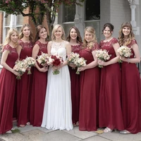 burgundy graceful formal wedding bridesmaid dress o neck appliques lace backless floor length evening party gowns 2020 new