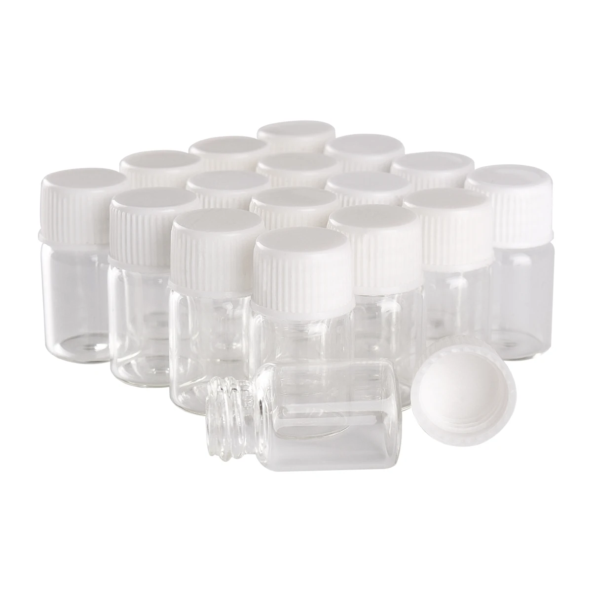 Botellas de vidrio vacías con tapas de plástico blancas, minibotellas de vidrio de 2ml, 16x26mm, frascos pequeños, venta al por mayor, 100 piezas