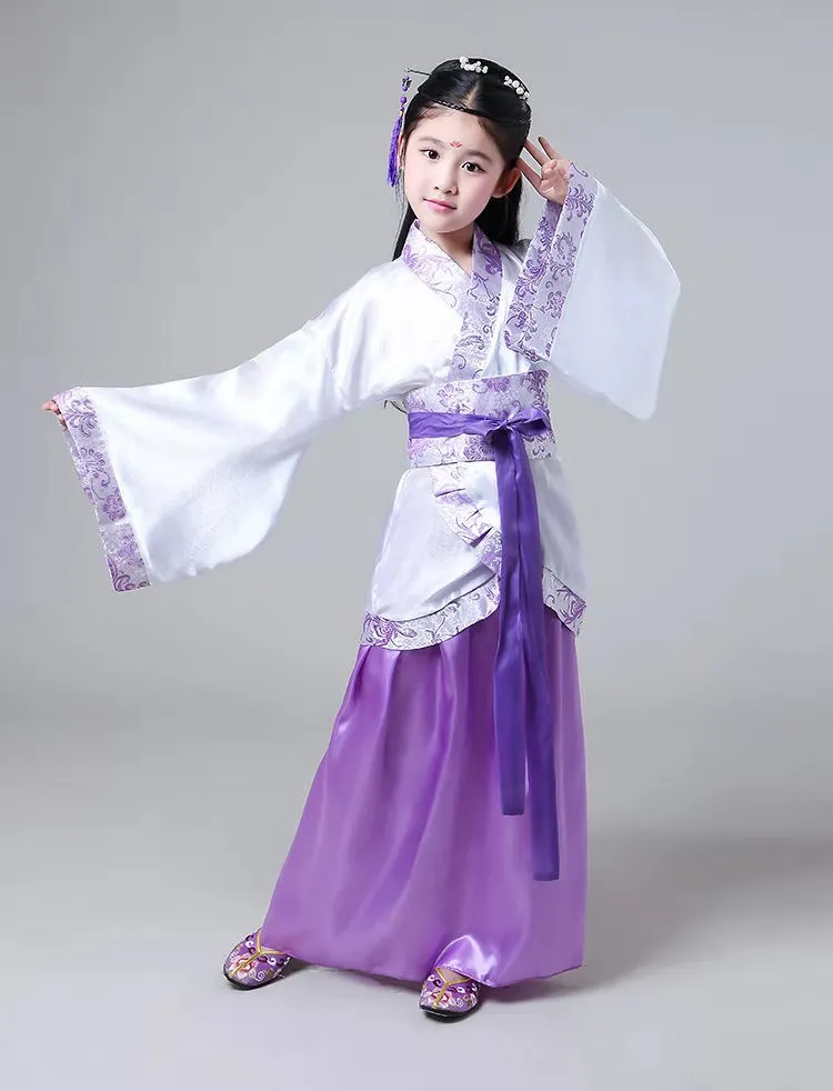 Детские традиционные китайские танцевальные костюмы ханьфу в стиле древней Феи