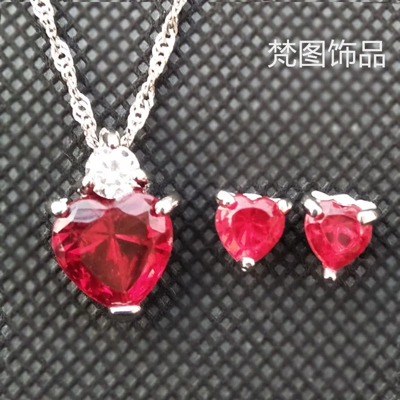 

CBO01 RED HEART ZIRCON EARRING NECKLACE BRIDAL JEWELRY SET925