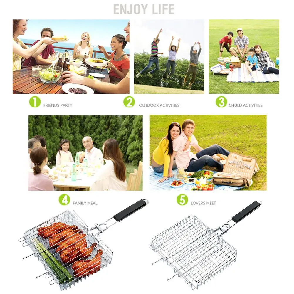 

Outdoor BBQ Grilling Rack For Grill Stainless Steel Barbecue Basket Shelf Cooking Net Outdoor BBQ Accessories Easy To Clean