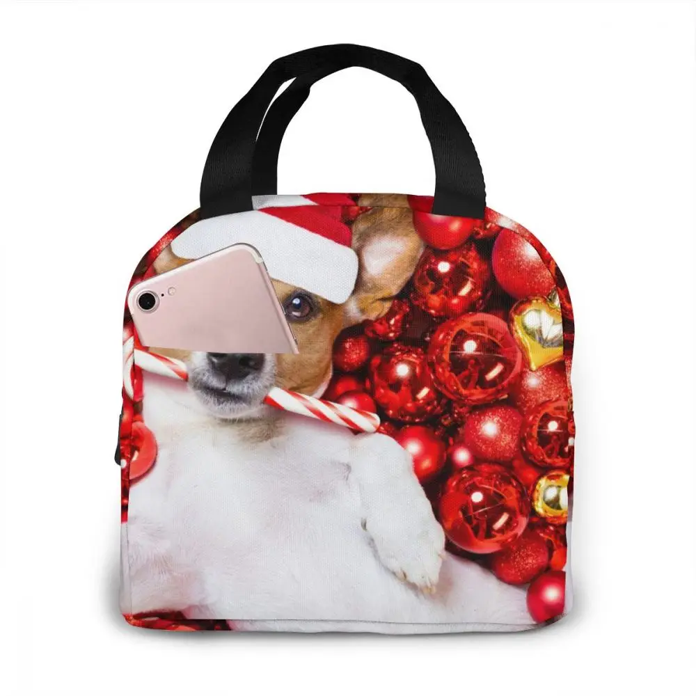 

Терьер-собака с шапкой Санта-Клауса, охлаждающий Ланч-бокс, переносная изолированная сумка для ланча, Термосумки для пикника