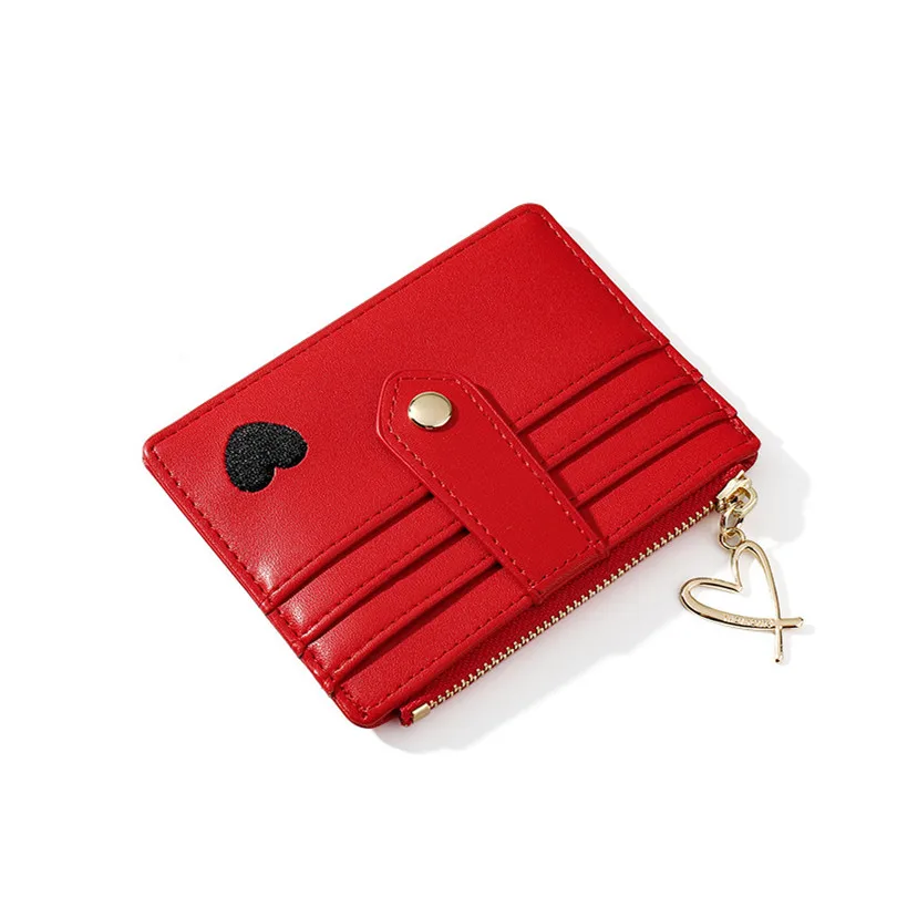 

women small wallet cute love heart slim thin wallet female leather zipper wallet mini coin purse ladies short card wallet gift
