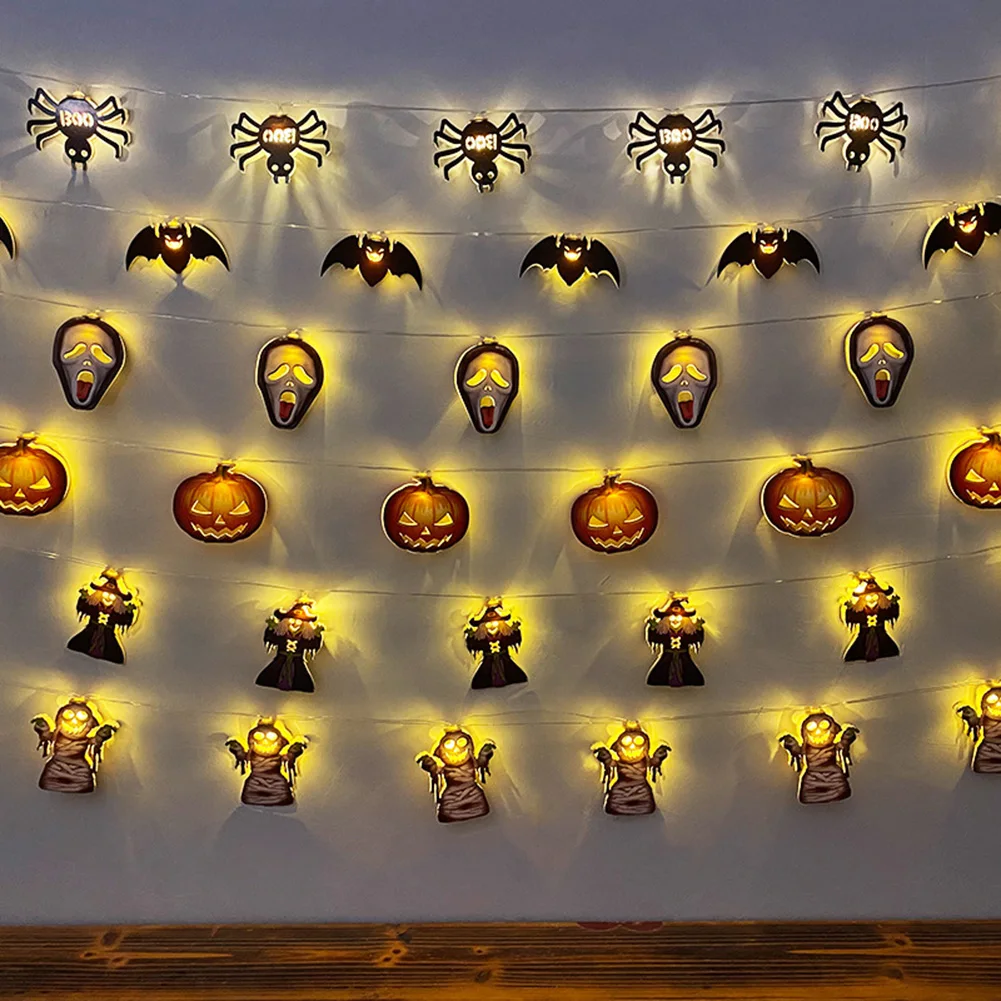 

Led Halloween String Lights Pumpkin Ghost Skull Skeletons Bat Spider Lamp DIY Hanging Horror Decoration Festival Bar Ornament