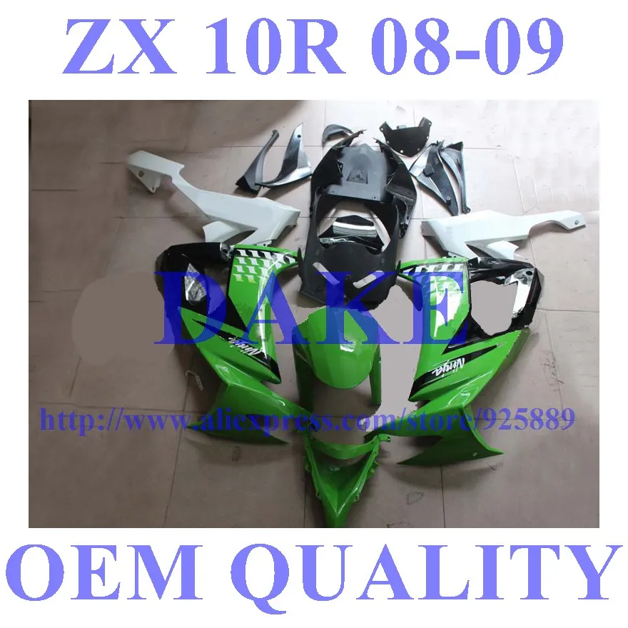 

100%NEW Green White Black Fairings FOR KAWASAKI NINJA ZX10R Fairing ZX 10R 08 09 ZX-10R Fairing ZX 10R 2008 2009 Fairings