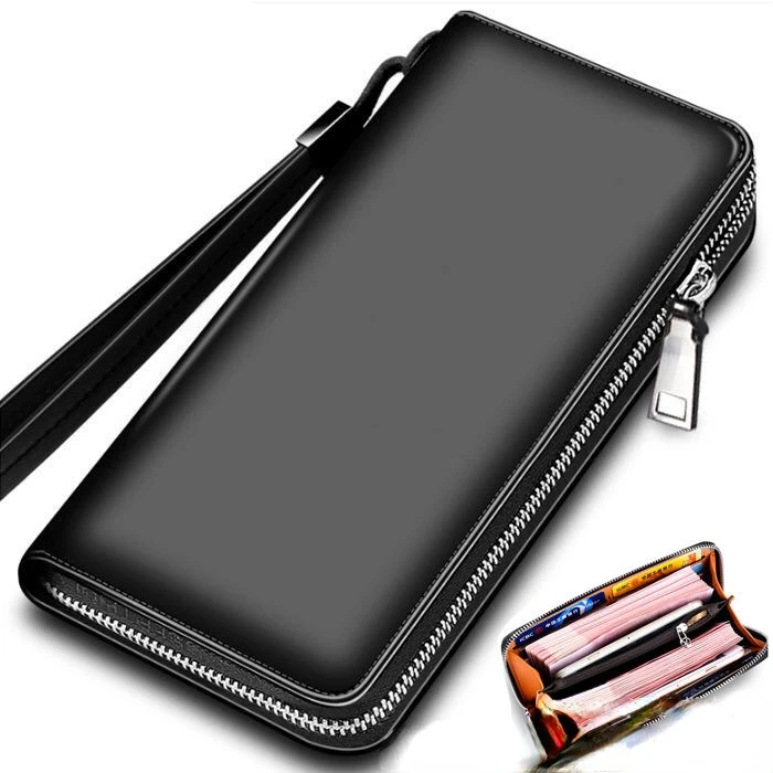 

Мужской кошелек на молнии, из искусственной кожи, однотонный, Повседневный, короткий, длинный, деловой