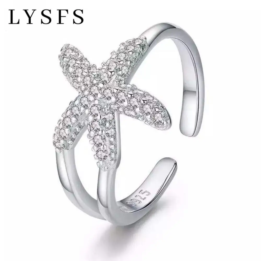 

LYSFS Genuine 925 Sterling Silver 925 Jewelry Open Size Adjustable Ring For Women Silver Starfish Ring 925 jewelry