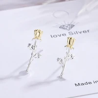 kofsac romantic two colour gold flower rose stud earrings for women 925 sterling silver jewelry lady fashion earring daily wear