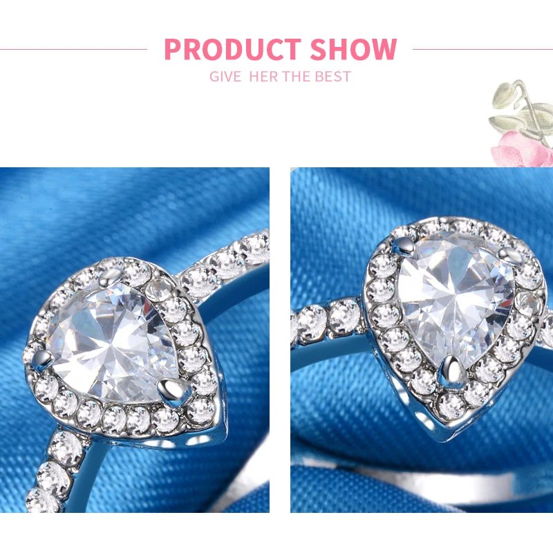 

MISSITA 2019 New Fashion Water Drop Crystal Rings for Women Brand Silver Color Jewelry Ring Gift For Mother Hot Sale