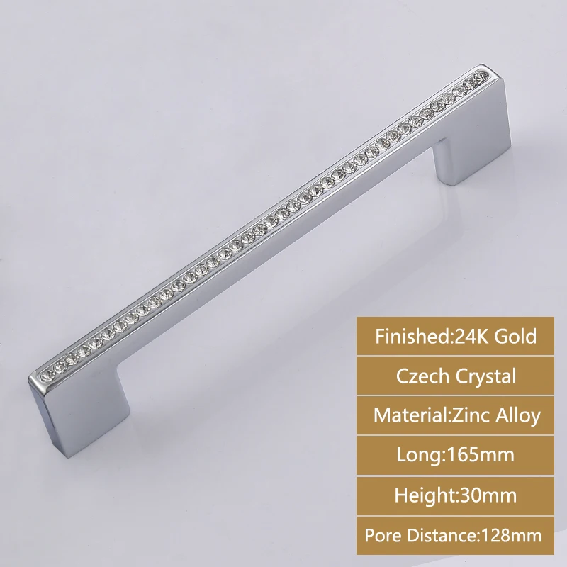 

Ручки для шкафов AODEYI 24K золото с кристаллом 128/160 мм