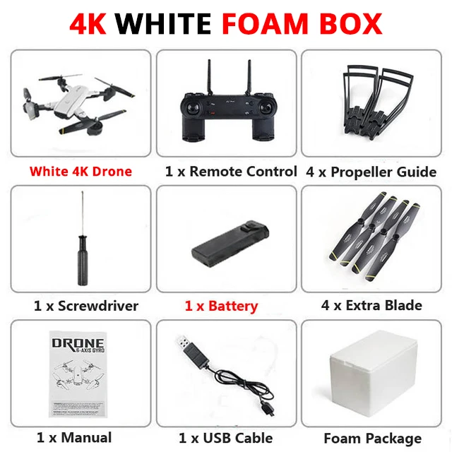 4K White Foam Box Mini Folding Unmanned Aerial Vehicle WIFI Drone With Camera HD 4K/1080P/720P FPV RTF Remote Control Helicopter RC Quadcopter Toy - Цвет: 4K White Foam Box