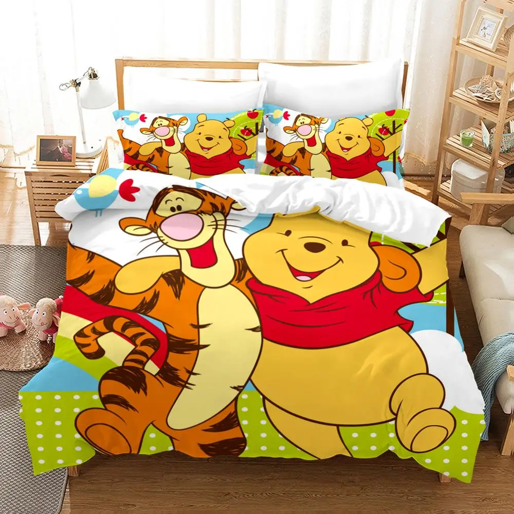 

Disney Winnie The Pooh Bedding Set 3D Cartoon Mickey Minnie Mouse Down Quilt Cover Pillowcase Home Textile Kids Adult Gift