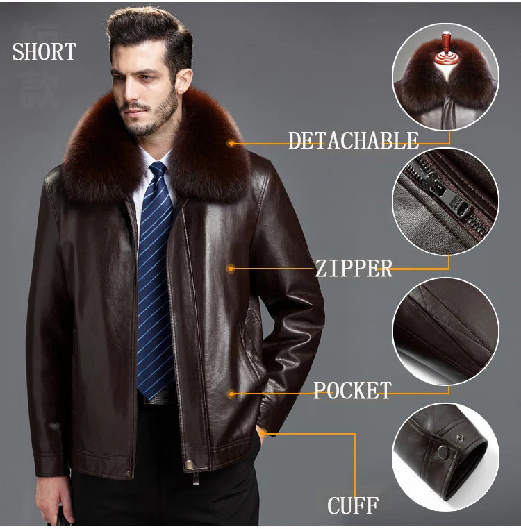 

Winter Leather Jacket Men Real Mink Fur Coat Mens Genuine Sheepskin Leather Jacket Fox Rabbit Fur Collar Plus Size 6068Z