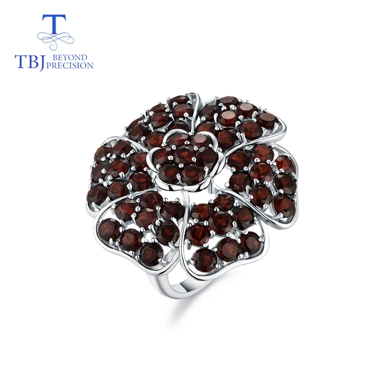 

Tbj,Big luxury Gemstone Ring with natural red garnet handsetting gemstones Ring in 925 sterling silver for party with gift box