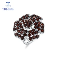 tbjbig luxury gemstone ring with natural red garnet handsetting gemstones ring in 925 sterling silver for party with gift box