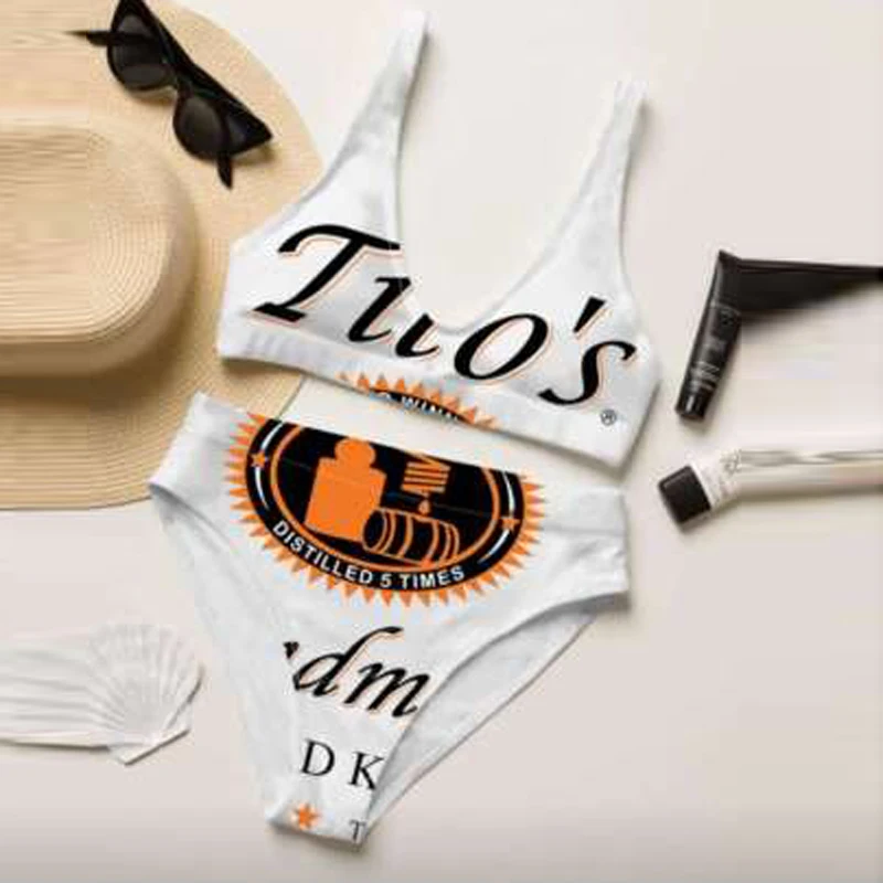 

Новинка, Женский раздельный купальник с надписью, летнее бикини с нагрудными подушечками, купальные костюмы