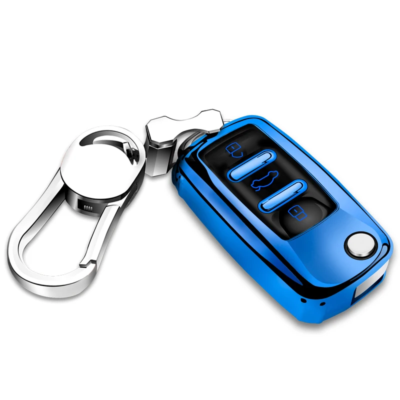 Blue with buckle ТПУ чехол для ключей автомобиля для Volkswagen Sagitar New Passat Lavida POLO Tiguan Bora L Аксессуары для стайлинга автомобилей - Название цвета: Blue with buckle