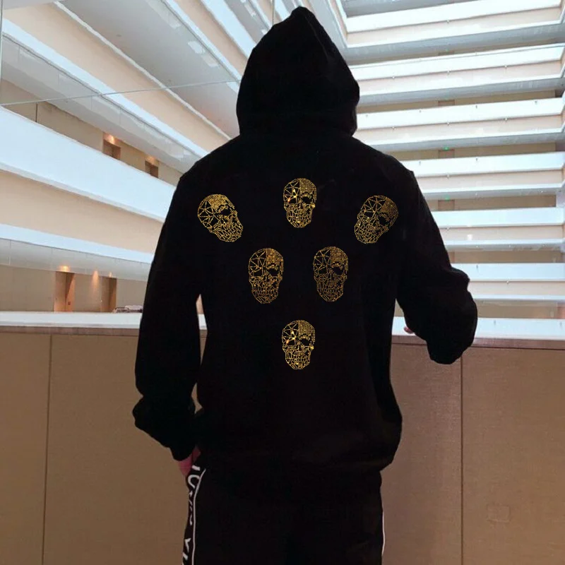 

Men's Brand Sweatshirt Hot Drilling Heavy Craft Style Hoodie Classic Skull 2021 Top Quality Pullover