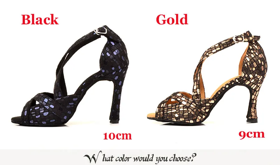 Ladingwu New Dance Shoes Women Profession Ballroom Dance Shoes Salsa Women Black Gold Suede Comfortable Soft Bottom Dance Sandal