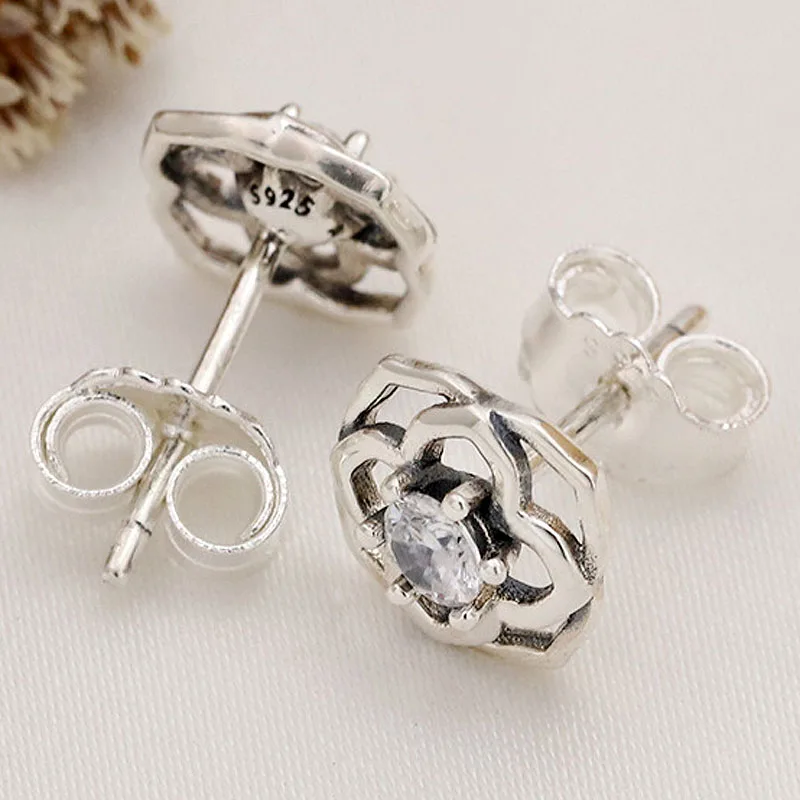 

Original Rose Petals Earring With Crystal For Women 925 Sterling Silver Earring Wedding Gift Europe Jewelry