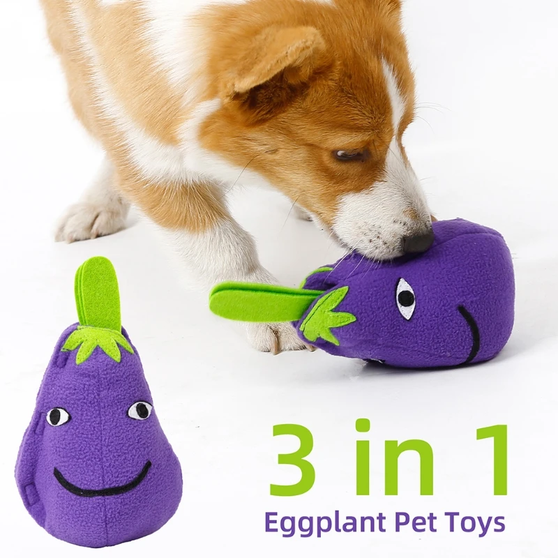 

3 Pcs/Set Dog Sniffing Training Puzzle Plush Toy Eggplant Shaped Chewing Squeaks 87HA
