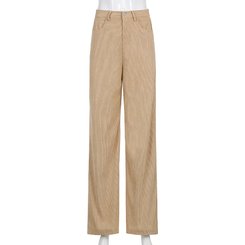 

Women's Corduroy Baggy Pants Vintage Oversized Harajuku Brown Wide Leg Pants Streetwear Jogger High Waist Trouser Brown Pants
