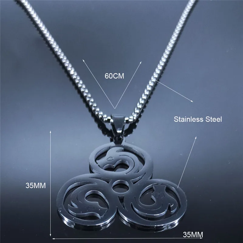 2021 Кельтский Узел Triskele Triskelion Тройная спираль черный цвет цепочка из нержавеющей
