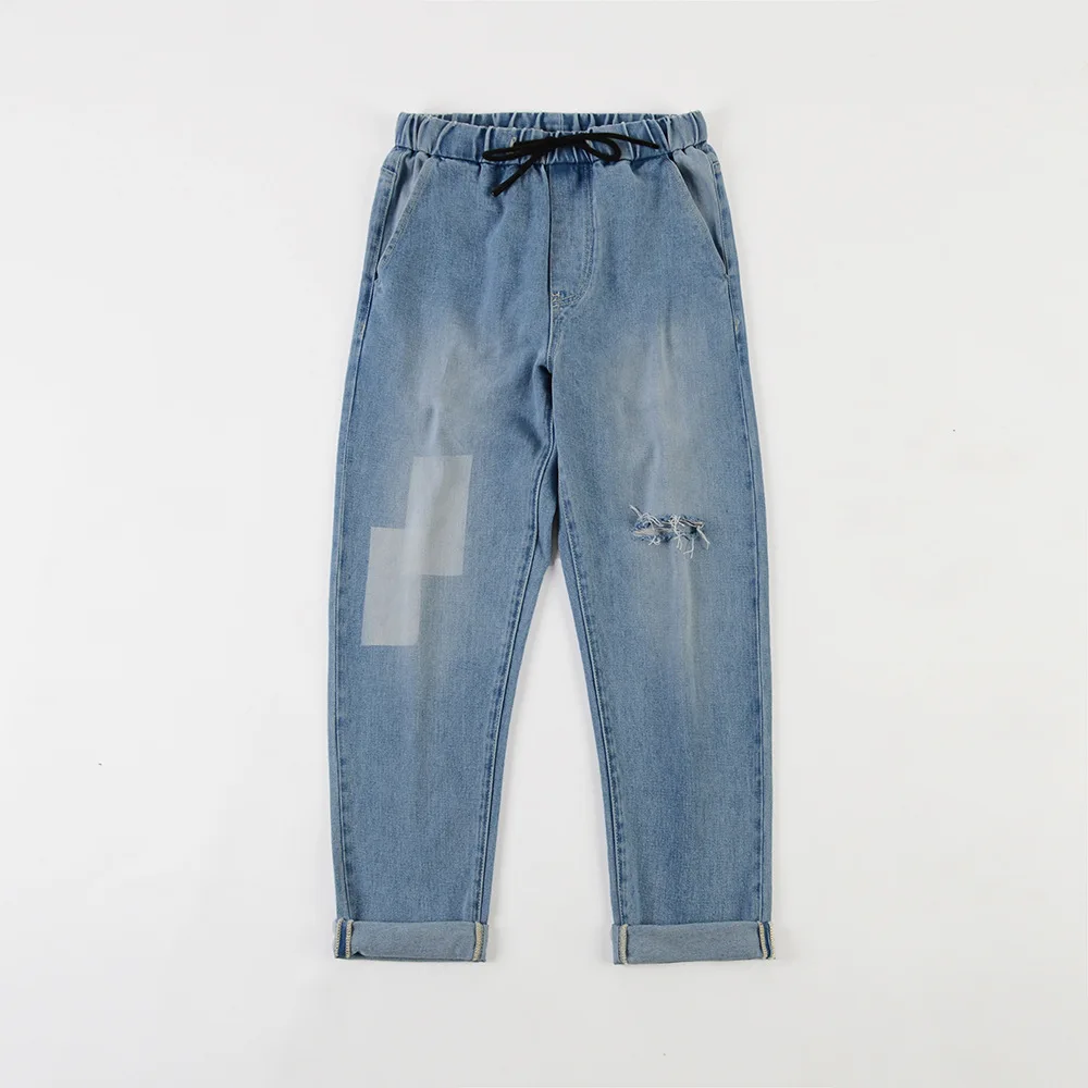 

Men's Denim Jeans Elastic Waist Straight Tllbe Stretchy Breathable Washable Loose Ripped Male Casual Ankle-length Pants