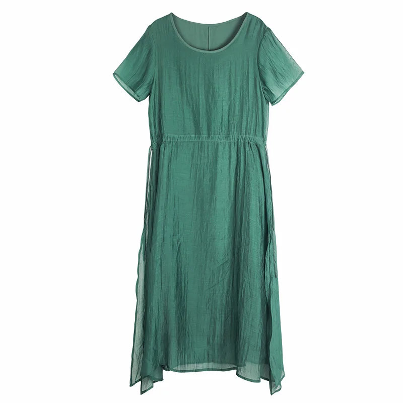 Vestido de gasa de seda para mujer, elegante, a la moda, de talla grande, Rosa, Verde, básico, para fiesta, 4XL