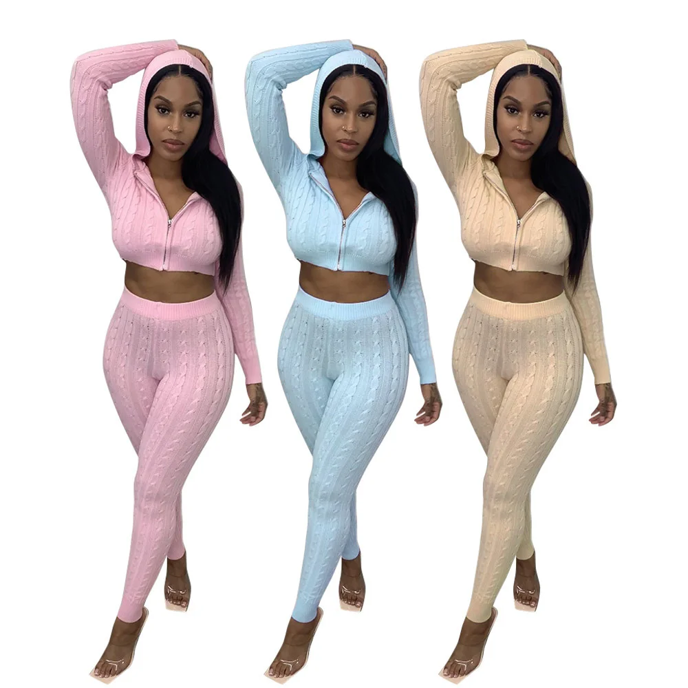 

Women Winter Sets Solid Hoodie Set Women Trending 2 Piece Set Solid Zip Crop Top Hoodies+Leggings Fashion Sweater Suits