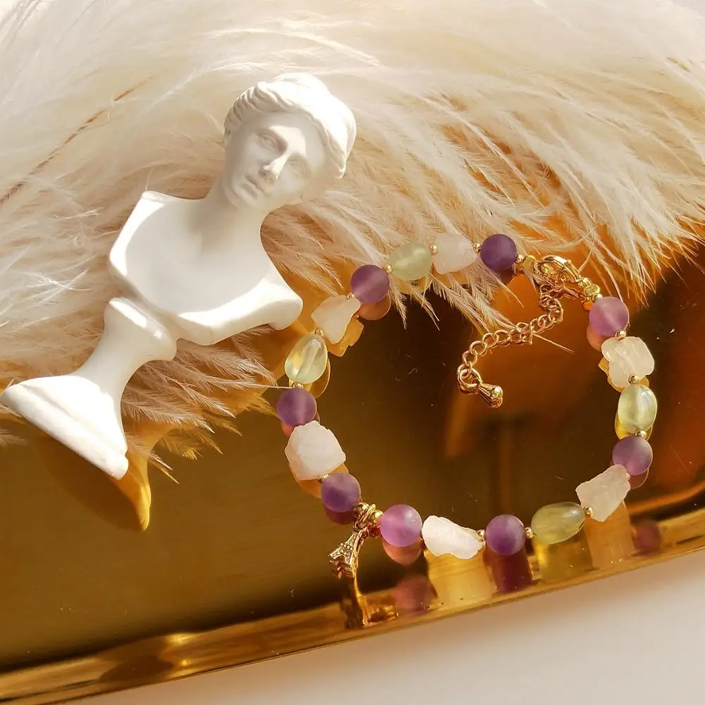 Lii Ji Аметист Пренит роза искусственный браслет железная башня очаровательные