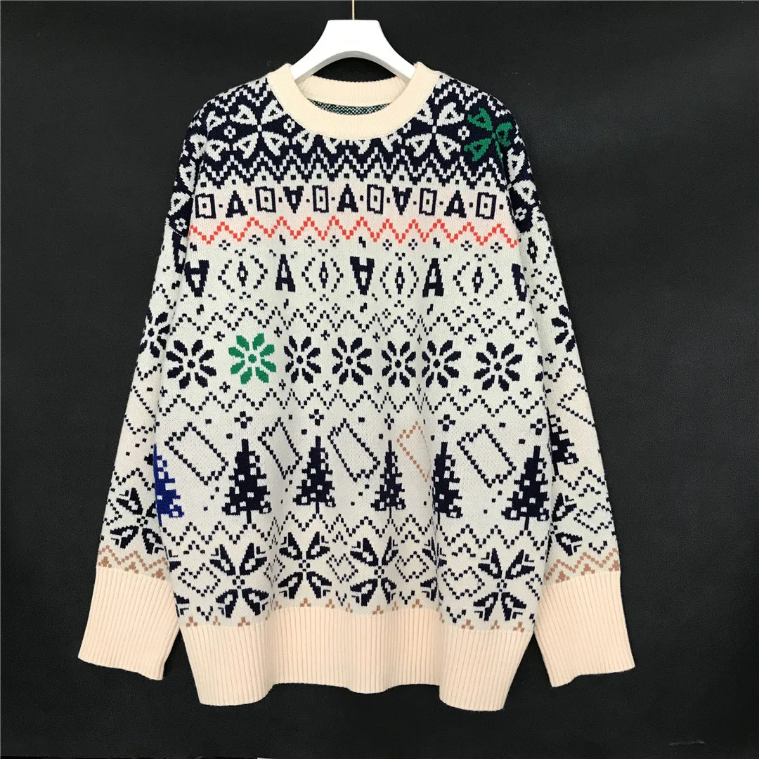 

Women's Christmas sweater Korean version of the snowflake round neck pullover mid-length sweater Women's letter casual sweater