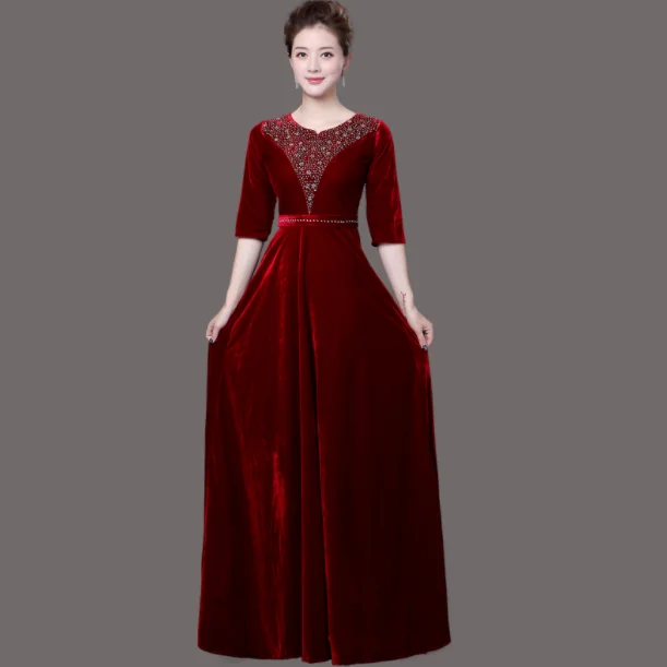 Весна Осень 2020 большой размер женское золотое вельветовое длинное платье с