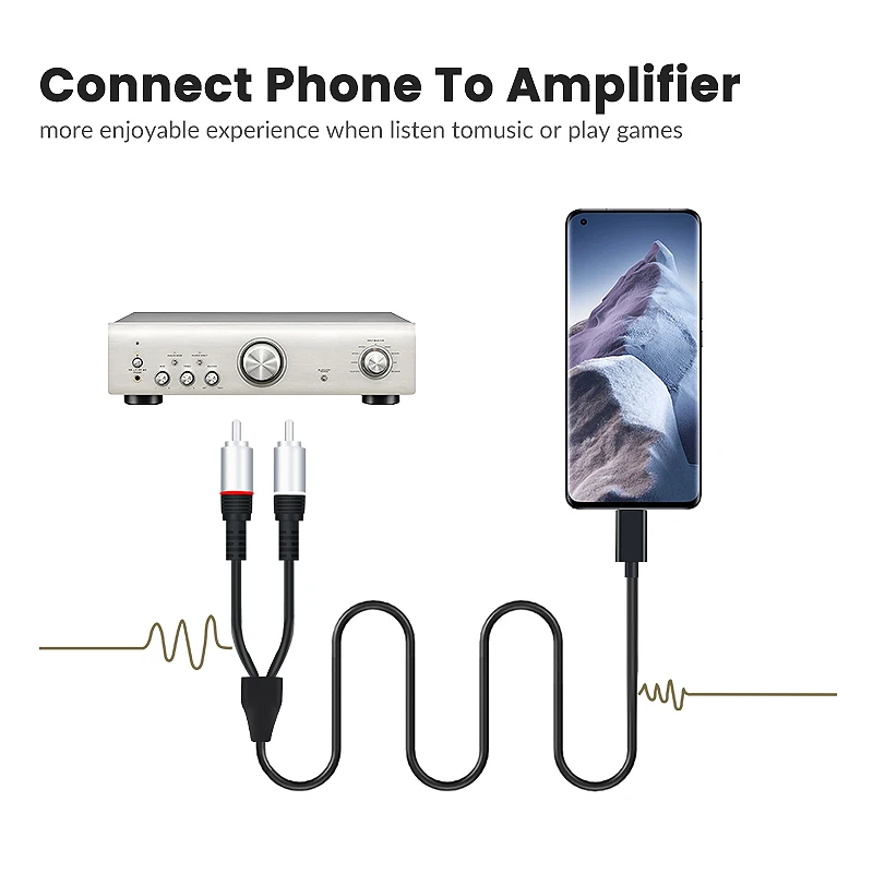Аудиокабель USB C/2 RCA YOSAM 1 м переходник Type-C на аудиокабель совместимый с усилителем