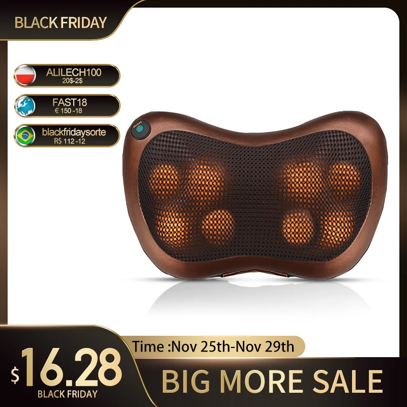 

8 Head Back Massage with Heat Electrical Shiatsu Back Neck Shoulder Body Massager Infrared Heated Kneading Car/Home Massager