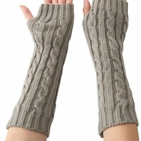 new fashion women ladies winter casual knitted wrist arm hand warmer long mitten fingerless gloves black white gray