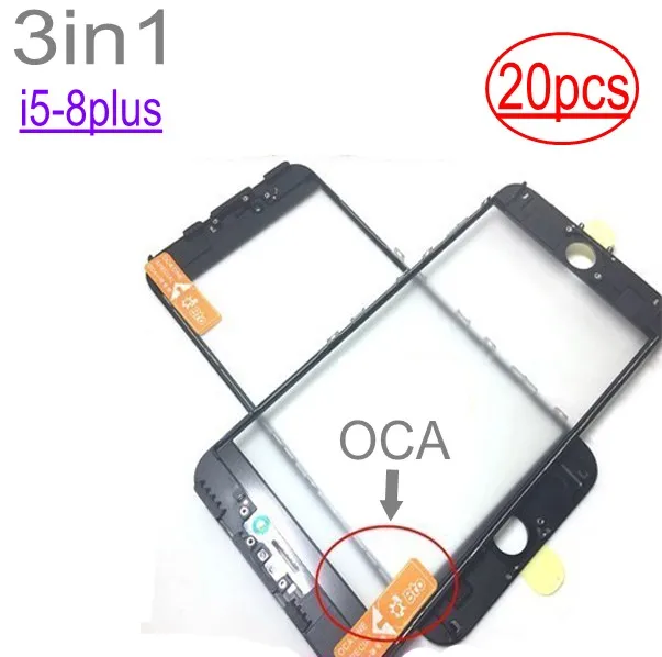 20 шт. внешнее стекло со средней рамкой ободок + OCA вместе для iPhone 5s 6 6s 7 7G 8 plus