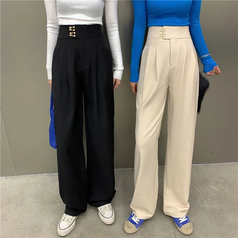 

Women Solid Color Wild Straigh Wide Leg Pants Female Thin Loose Trousers Spring New Korean Fashion High Waist Casual Long Pants