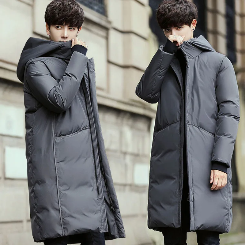 Белые Длинные куртки на утином пуху мужские зимние длинные парки