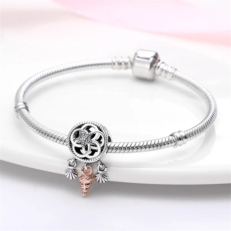 

Новинка 2021 г., серебряные подвески для оригинального браслета Pandora, ожерелье с круглым кулоном, ракушка, платформа de ley, Подвески из бисера, Же...