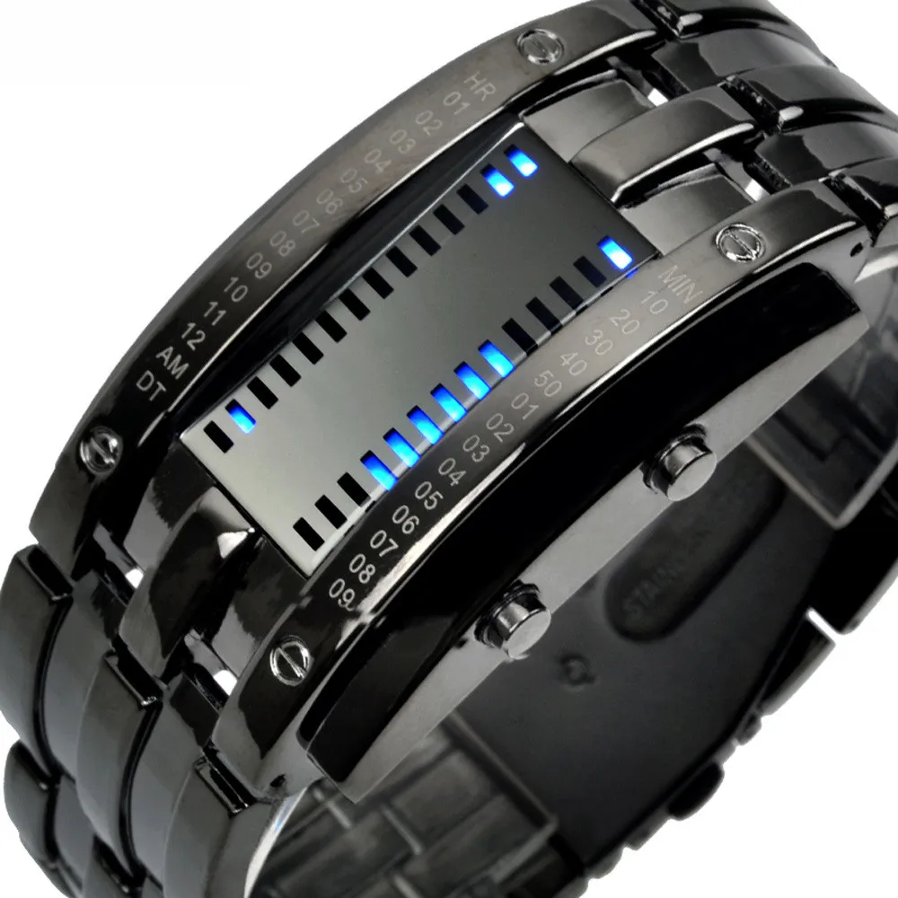 Fashion Technology Men and Women Binary Luminous LED Electronic Display Sports Watch Top Brand All Steel Waterproof Couple | Наручные