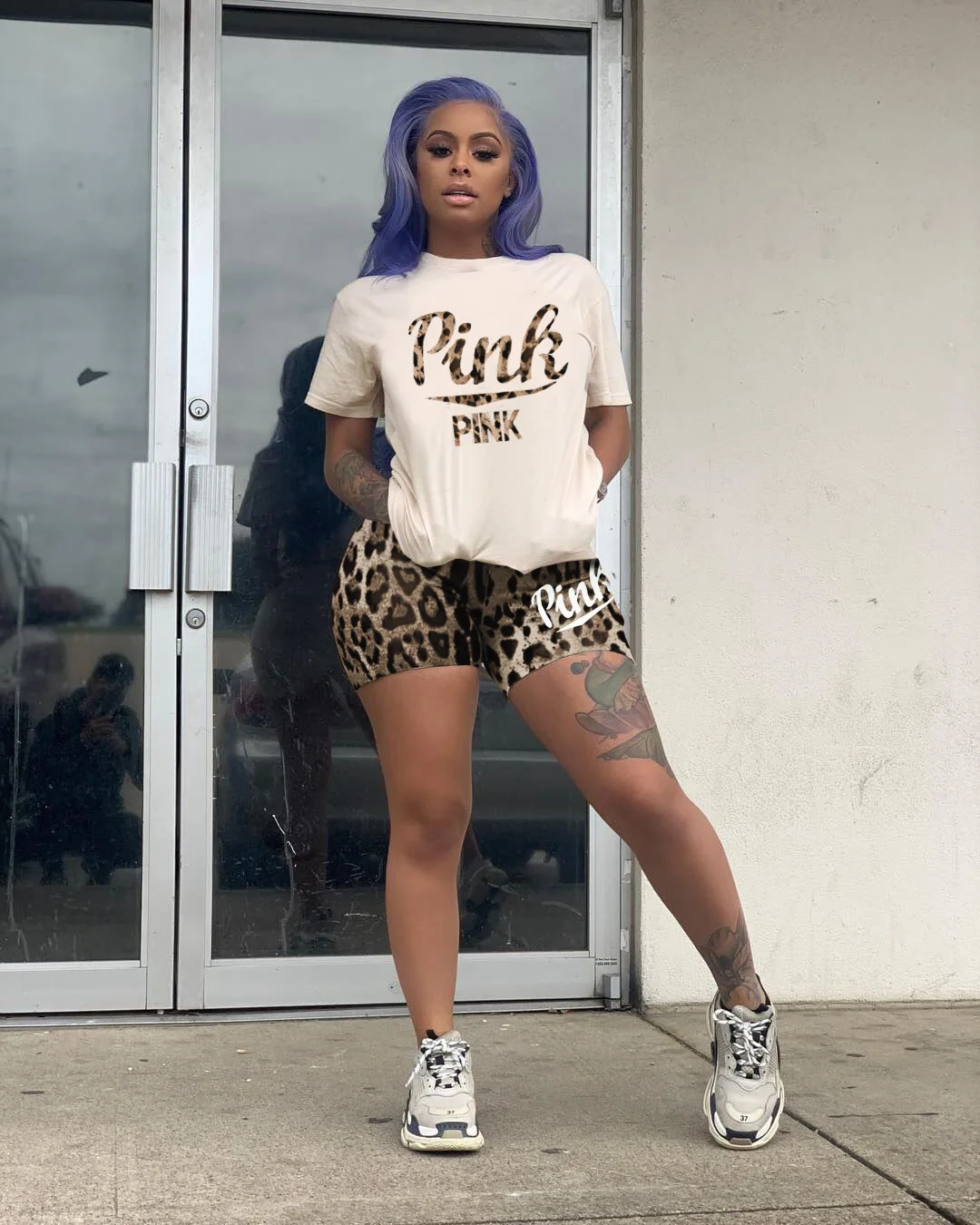 

New fashion Alphabetic Print Print Blend Urban Casual Pantsuit 2-piece women's suit